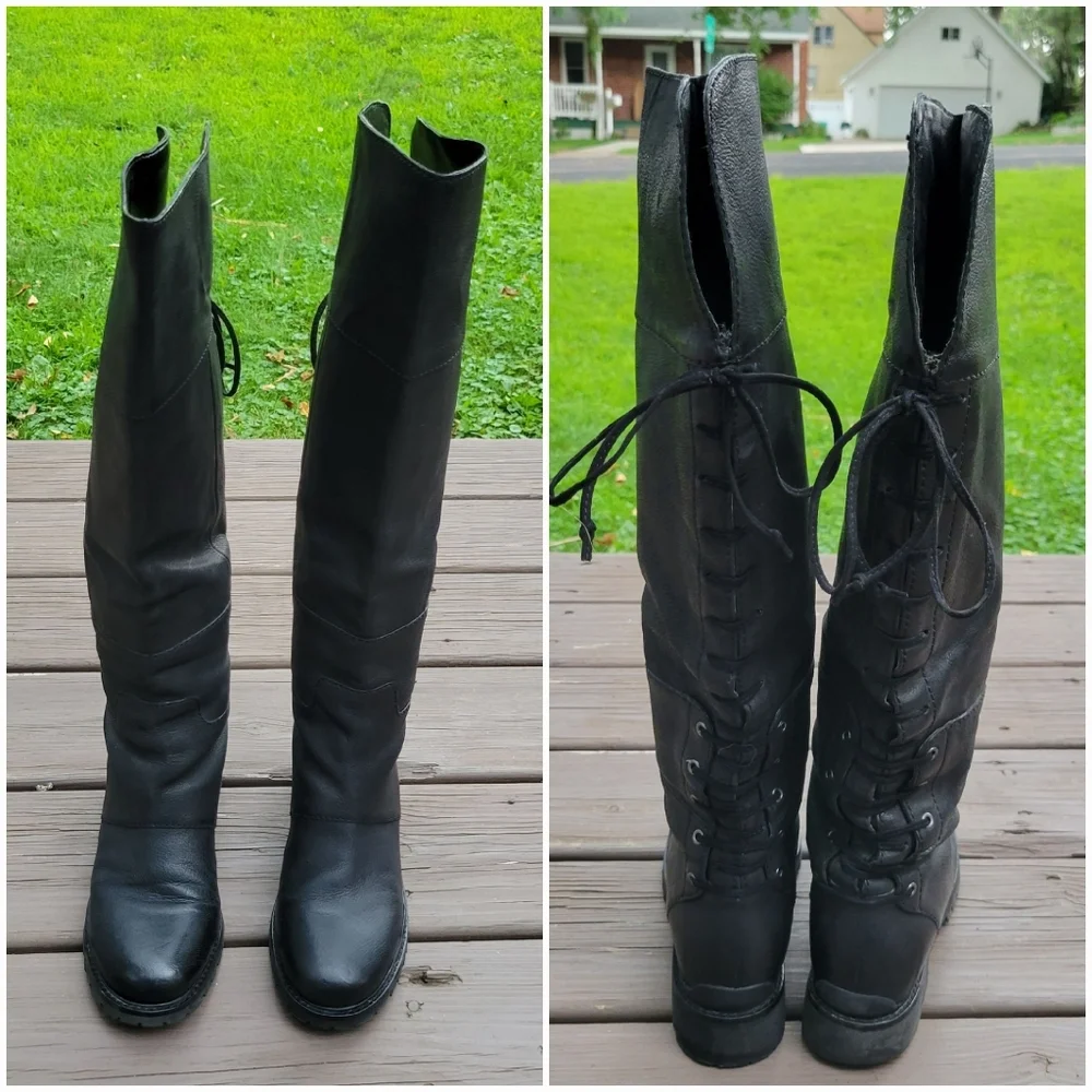 Nine West Mavira Black‎ Leather Over The Knee OTK Equestrian Riding Tall Boots